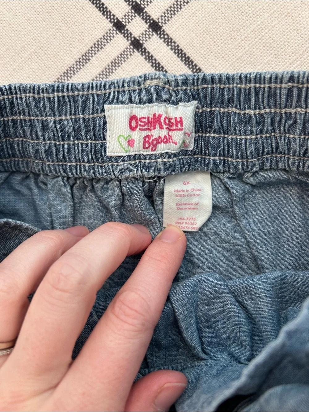 Vintage OshKosh Girls 6x Denim Skirt with Floral Embroidery and Tie Waist